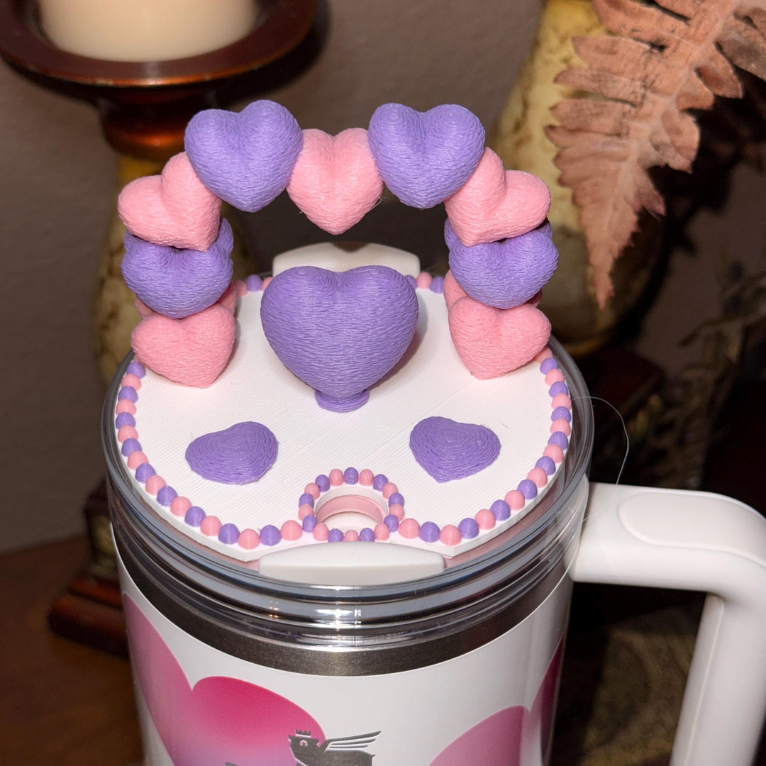 Heart Arch Valentine Tumbler Topper, Pink Lavender Red White, for 20 30 40 oz Stanley Quencher, 3D Decorative Lid minimalist unique gift