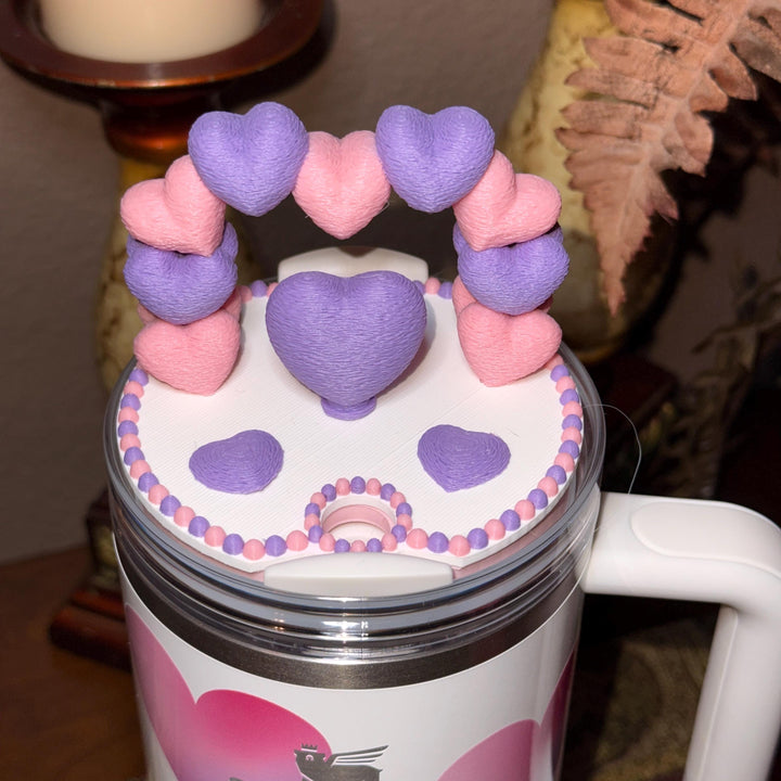 Heart Arch Valentine Tumbler Topper, Pink Lavender Red White, for 20 30 40 oz Stanley Quencher, 3D Decorative Lid minimalist unique gift