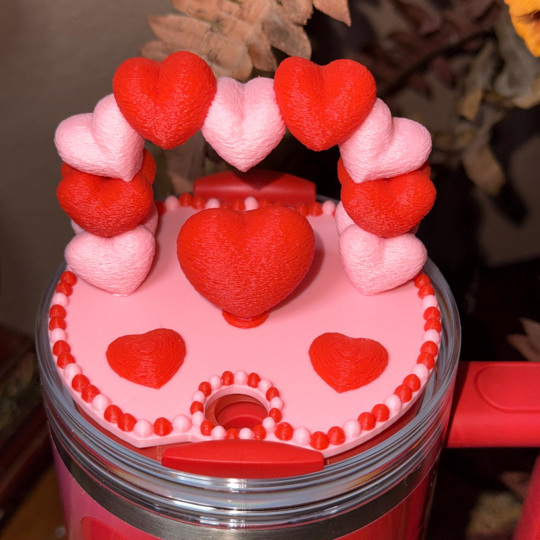 Heart Arch Valentine Tumbler Topper, Pink Lavender Red White, for 20 30 40 oz Stanley Quencher, 3D Decorative Lid minimalist unique gift