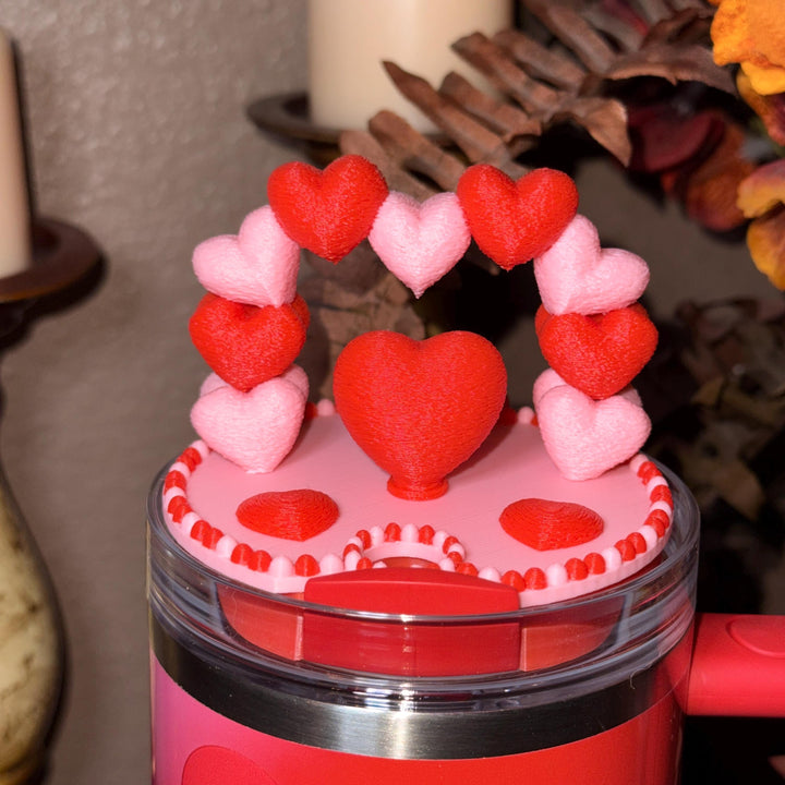 Heart Arch Valentine Tumbler Topper, Pink Lavender Red White, for 20 30 40 oz Stanley Quencher, 3D Decorative Lid minimalist unique gift