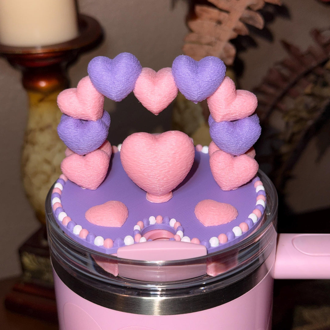 Heart Arch Valentine Tumbler Topper, Pink Lavender Red White, for 20 30 40 oz Stanley Quencher, 3D Decorative Lid minimalist unique gift
