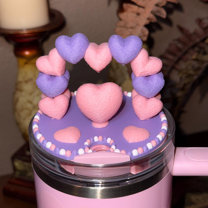 Heart Arch Valentine Tumbler Topper, Pink Lavender Red White, for 20 30 40 oz Stanley Quencher, 3D Decorative Lid minimalist unique gift