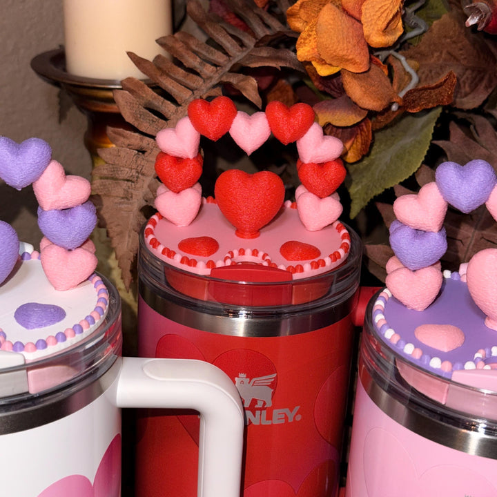 Heart Arch Valentine Tumbler Topper, Pink Lavender Red White, for 20 30 40 oz Stanley Quencher, 3D Decorative Lid minimalist unique gift