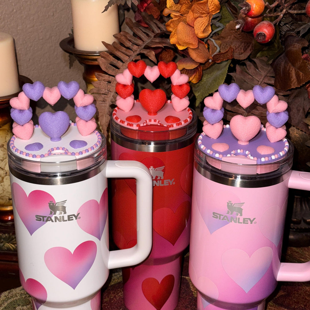 Heart Arch Valentine Tumbler Topper, Pink Lavender Red White, for 20 30 40 oz Stanley Quencher, 3D Decorative Lid minimalist unique gift