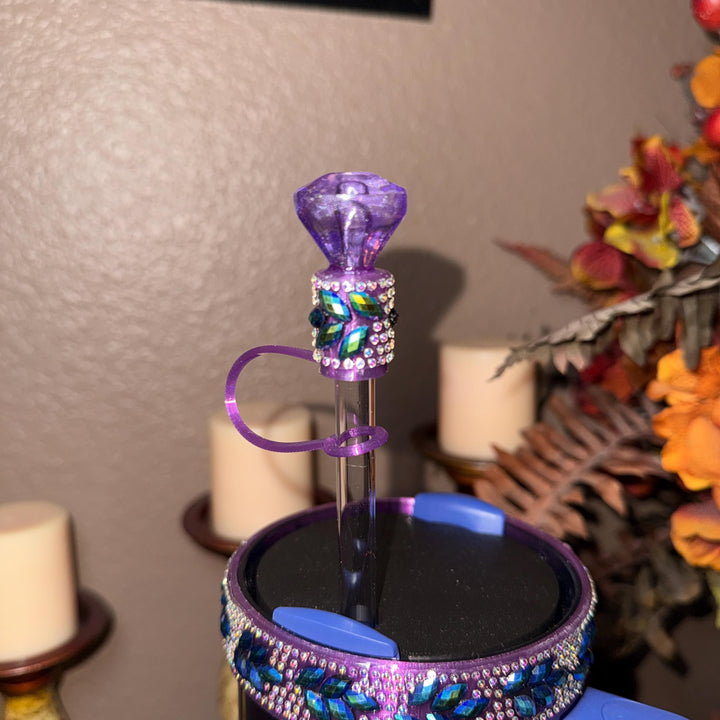 Black Blue Flower Flat Fancy Rhinestone Stanley tumbler accessories, Rose Halo Boot Straw Topper, Blue or Purple background, Customize