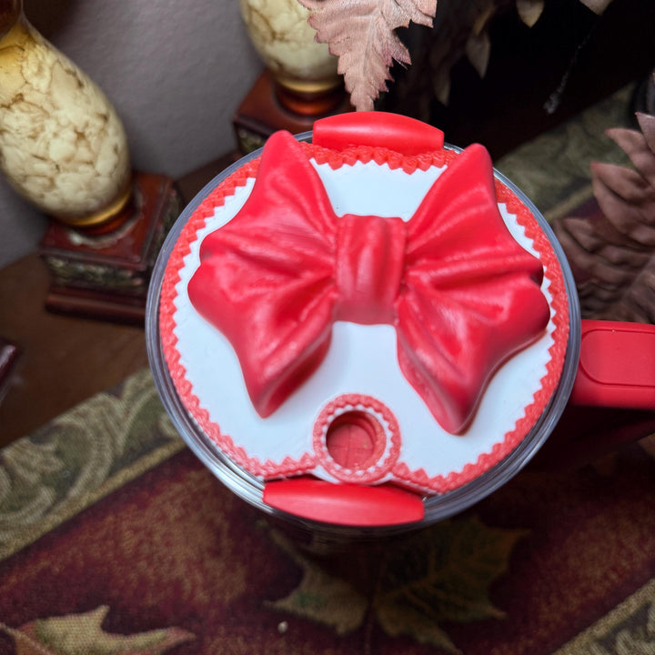 Valentine Ribbon Bow Tumbler Topper, Red White Pink, for 20 30 40 oz Stanley Quencher, 3D Decorative Lid minimalist unique gift