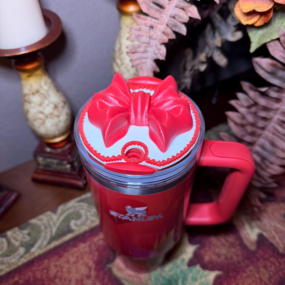 Valentine Ribbon Bow Tumbler Topper, Red White Pink, for 20 30 40 oz Stanley Quencher, 3D Decorative Lid minimalist unique gift