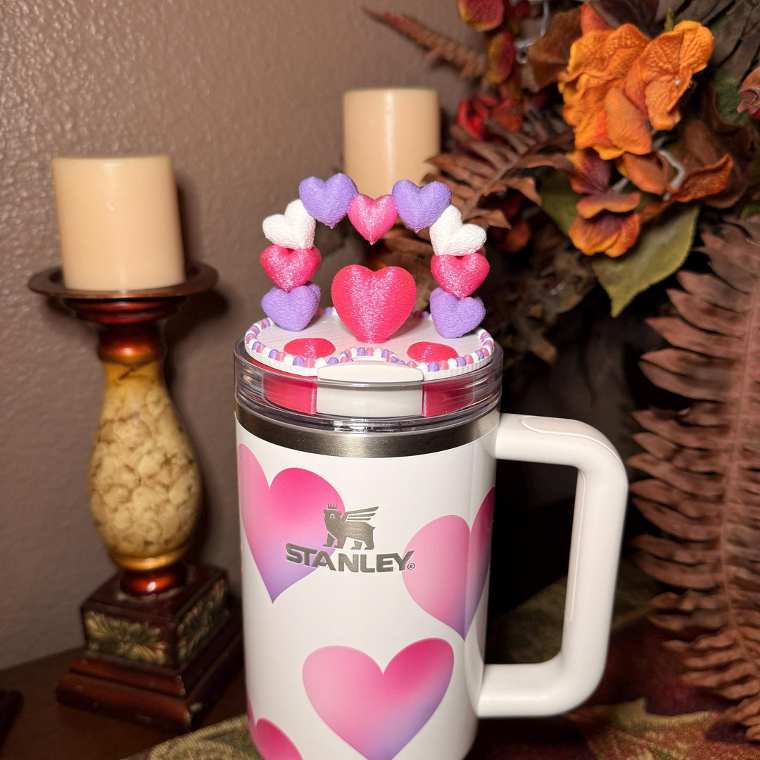 Heart Arch Valentine Tumbler Topper, Pink Lavender Red White, for 20 30 40 oz Stanley Quencher, 3D Decorative Lid minimalist unique gift