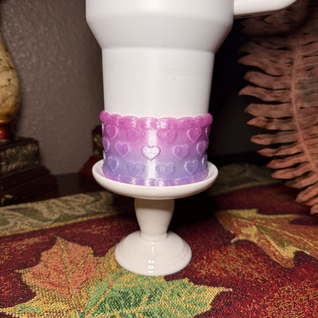 Pink and Purple Ombre Valentine Cake Heart Tumbler Boot, Protective Sleeve, fits 20 30 or 40 oz Stanley