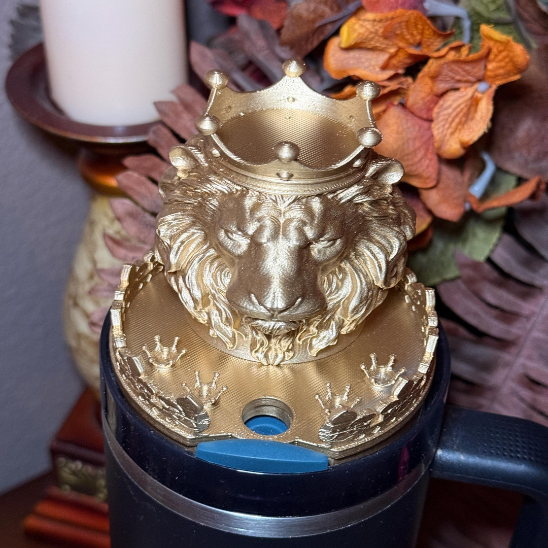 Gold Lion Face Tumbler Lid Topper, Boot or straw topper, fits your 20/30 oz 40 oz Black Honey Stanley Tumblers, Lion of Judah, Unique Gift