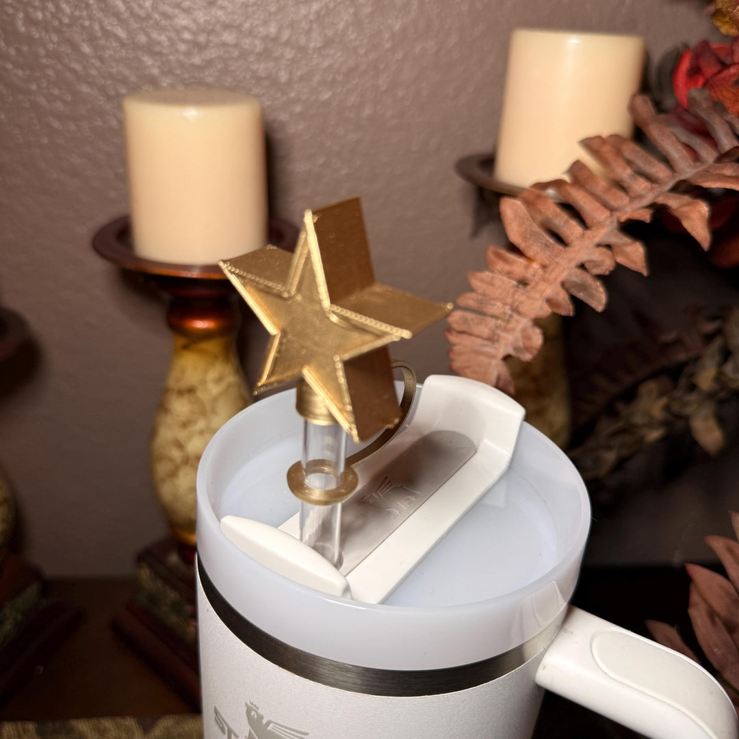Gold Star Straw Topper, fits Stanley Tumbler straws 10 mm diameter, Unique Gift
