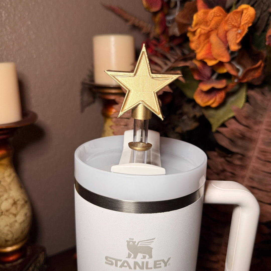 Gold Star Straw Topper, fits Stanley Tumbler straws 10 mm diameter, Unique Gift