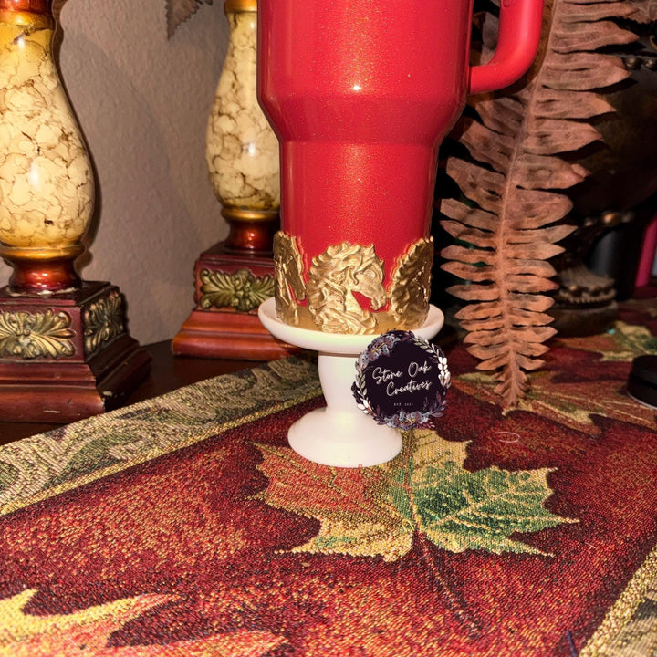 Red Stallion Horse Tumbler Boot, lid topper or straw topper, Red Gold Lunar New Year Cup Sleeve, fits your Stanley, Unique Gift