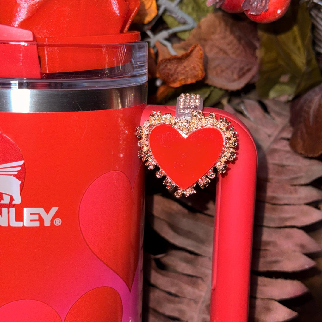 Valentine Heart Hanging Rhinestone Cup Handle Clip Charm, red pink white – Magnetic Tumbler Charm Accessory