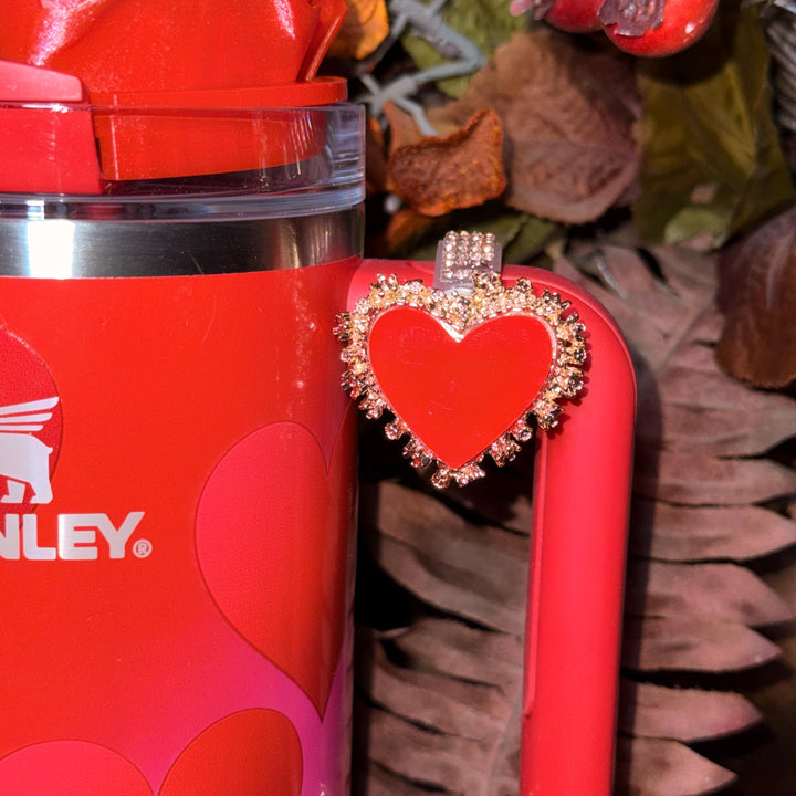 Valentine Heart Hanging Rhinestone Cup Handle Clip Charm, red pink white – Magnetic Tumbler Charm Accessory