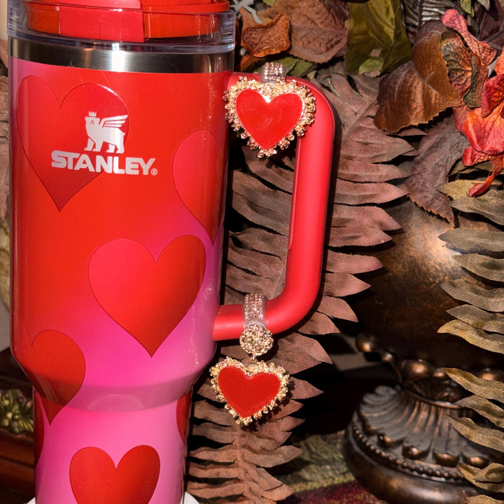 Valentine Heart Hanging Rhinestone Cup Handle Clip Charm, red pink white – Magnetic Tumbler Charm Accessory