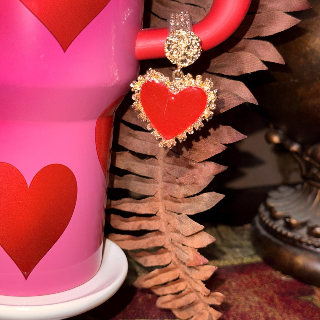 Valentine Heart Hanging Rhinestone Cup Handle Clip Charm, red pink white – Magnetic Tumbler Charm Accessory