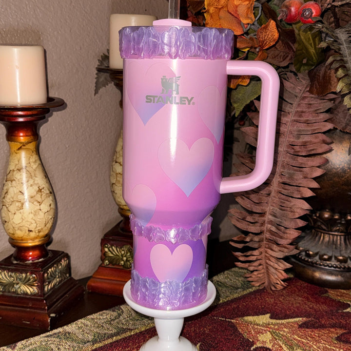 Pink and Purple Ombre Valentine Heart Cluster Tumbler Boot, Protective Sleeve, Boot, Halo, and Bangle, fits 20 30 or 40 oz Stanley
