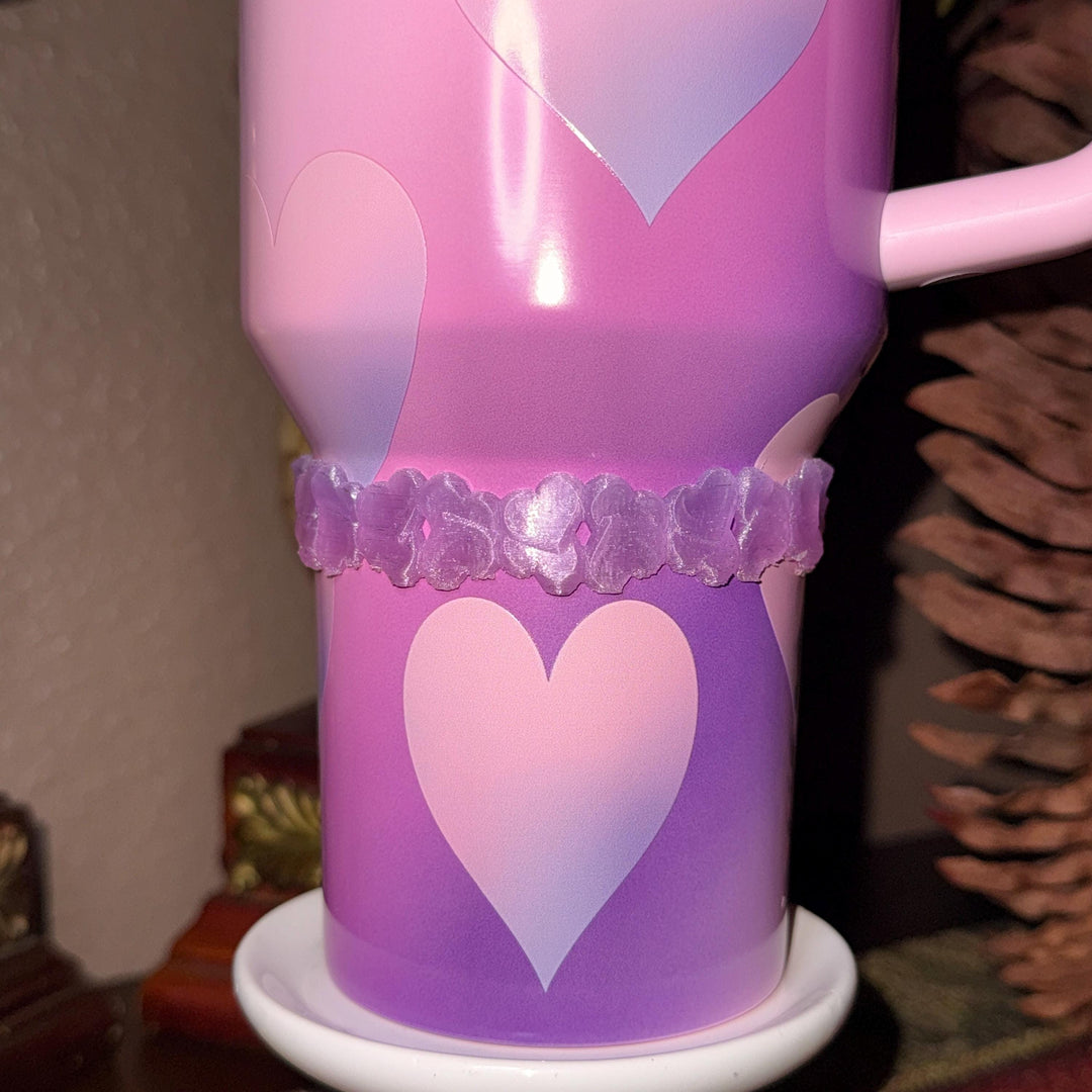 Pink and Purple Ombre Valentine Heart Cluster Tumbler Boot, Protective Sleeve, Boot, Halo, and Bangle, fits 20 30 or 40 oz Stanley