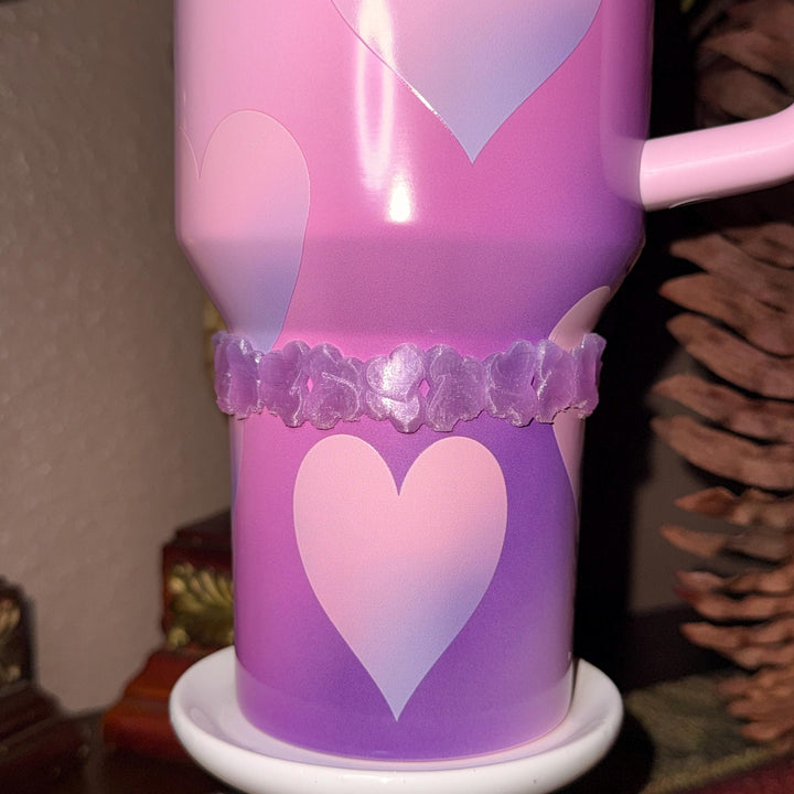 Pink and Purple Ombre Valentine Heart Cluster Tumbler Boot, Protective Sleeve, Boot, Halo, and Bangle, fits 20 30 or 40 oz Stanley