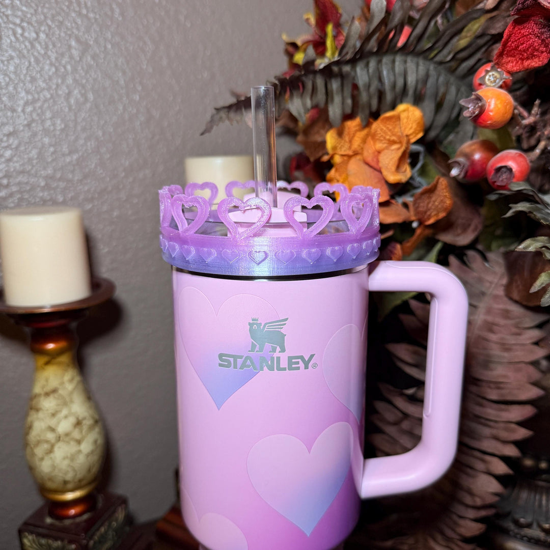 Pink and Purple Ombre Valentine Heart Stack Tumbler Boot, Protective Sleeve, Boot, Halo, and Bangle, fits 20 30 or 40 oz Stanley
