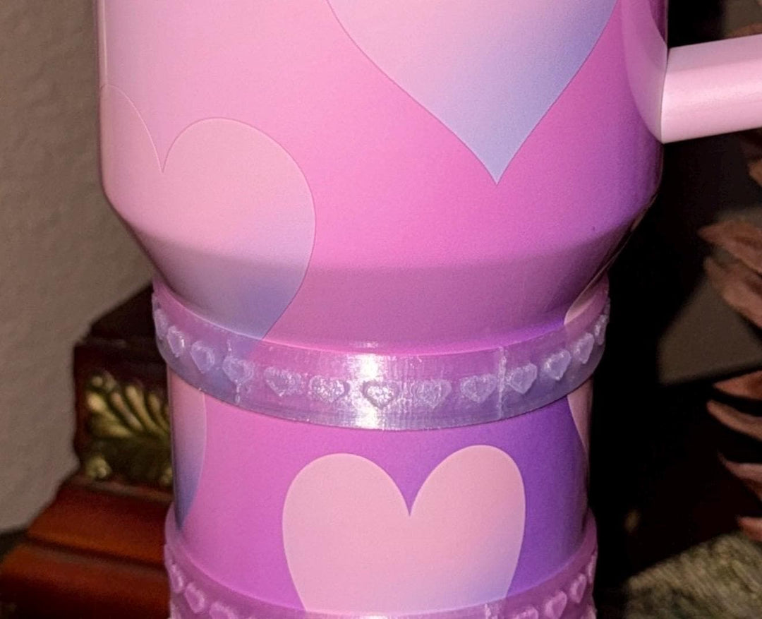 Pink and Purple Ombre Valentine Heart Stack Tumbler Boot, Protective Sleeve, Boot, Halo, and Bangle, fits 20 30 or 40 oz Stanley