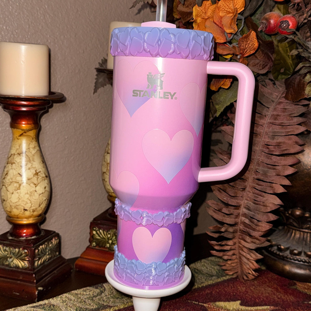 Mermaid Ombre Valentine Heart Cluster Tumbler Boot, Protective Sleeve, Boot, Halo, and Bangle, fits 20 30 or 40 oz Stanley