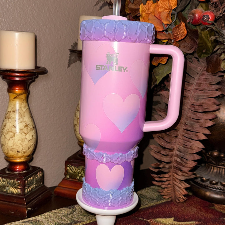 Mermaid Ombre Valentine Heart Cluster Tumbler Boot, Protective Sleeve, Boot, Halo, and Bangle, fits 20 30 or 40 oz Stanley