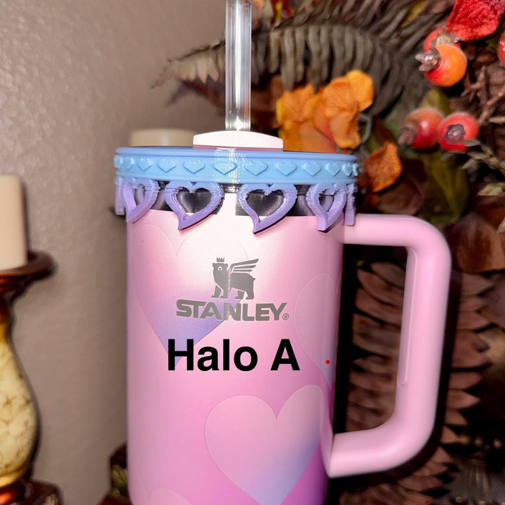 Mermaid Pink Lavender Blue Ombre Valentine Heart Cluster Tumbler Boot, Halo, and Bangle, fits 20 30 or 40 oz Stanley