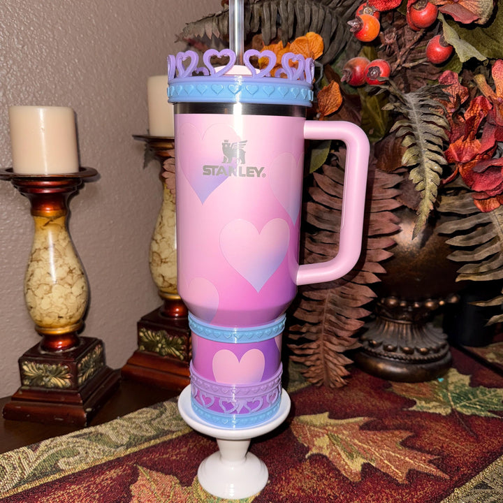 Mermaid Pink Lavender Blue Ombre Valentine Heart STACK Tumbler Boot, Halo, and Bangle, fits 20 30 or 40 oz Stanley