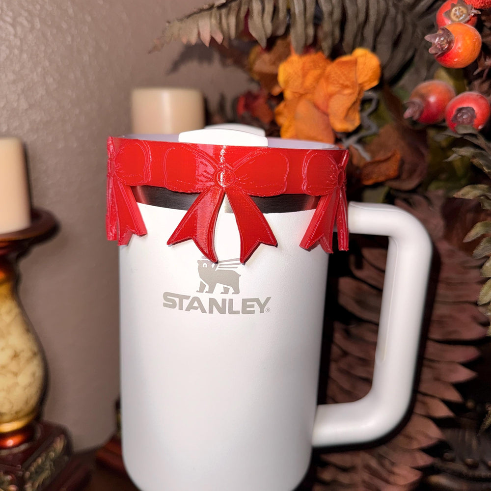 Beautiful Red Bow Lid Halo Bangle and Boot for Stanley tumblers, Tumbler Sleeves, custom colors