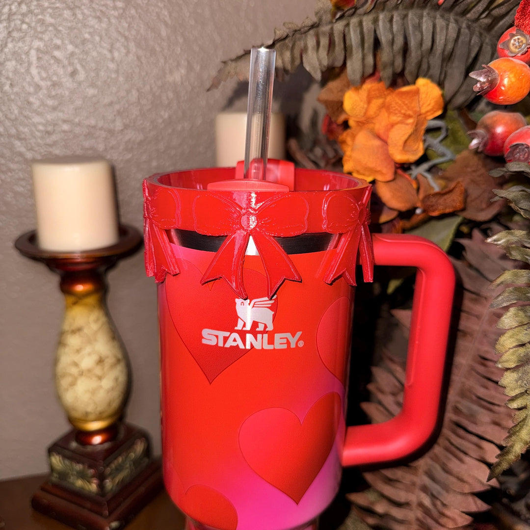 Beautiful Red Bow Lid Halo Bangle and Boot for Stanley tumblers, Tumbler Sleeves, custom colors