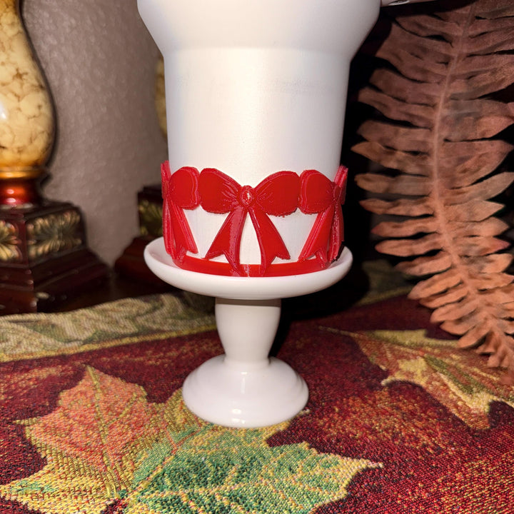 Beautiful Red Bow Lid Halo Bangle and Boot for Stanley tumblers, Tumbler Sleeves, custom colors