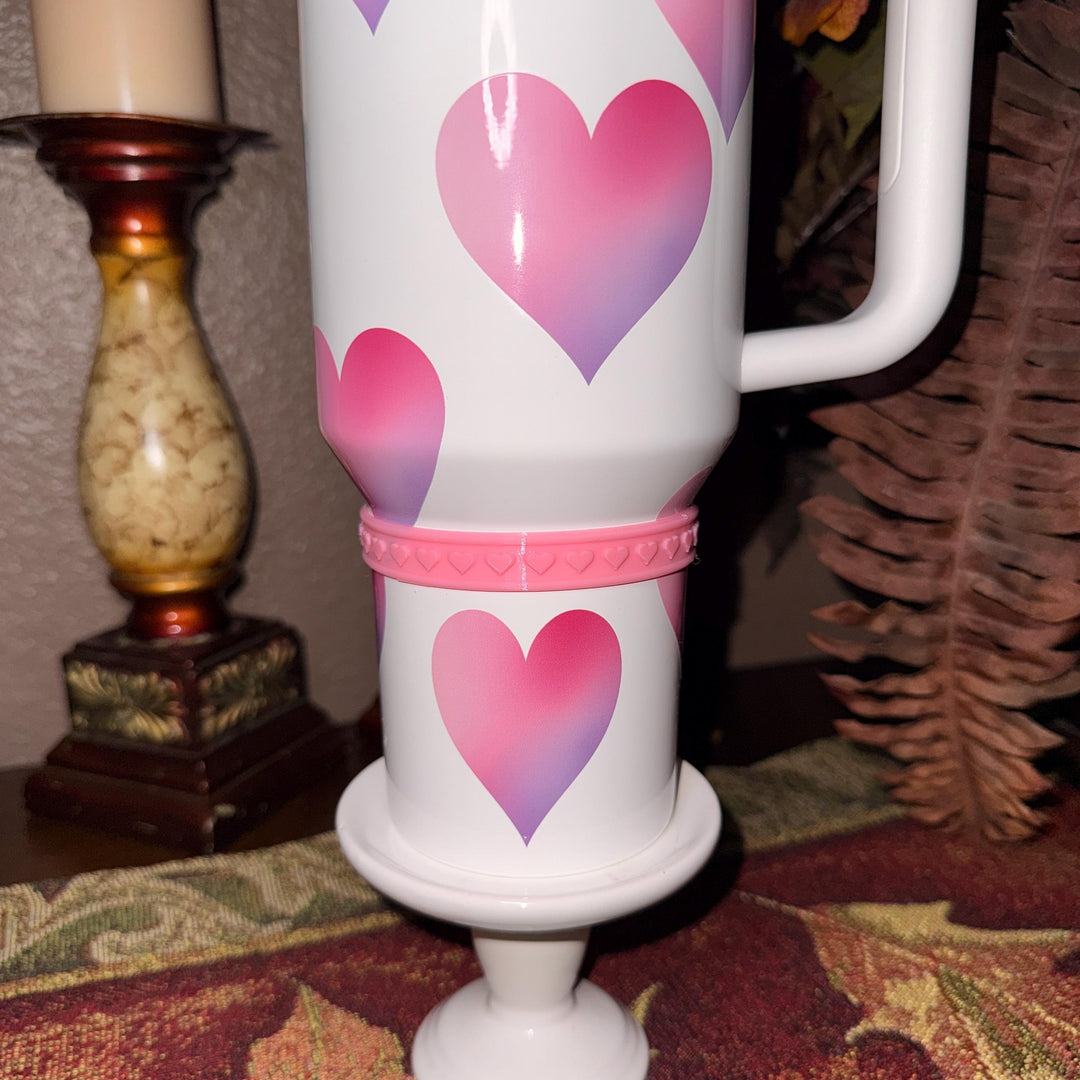 Pink Valentine Heart Cluster Tumbler Boot, Protective Sleeve, Boot, Halo, and Bangle, fits 20 30 or 40 oz Stanley