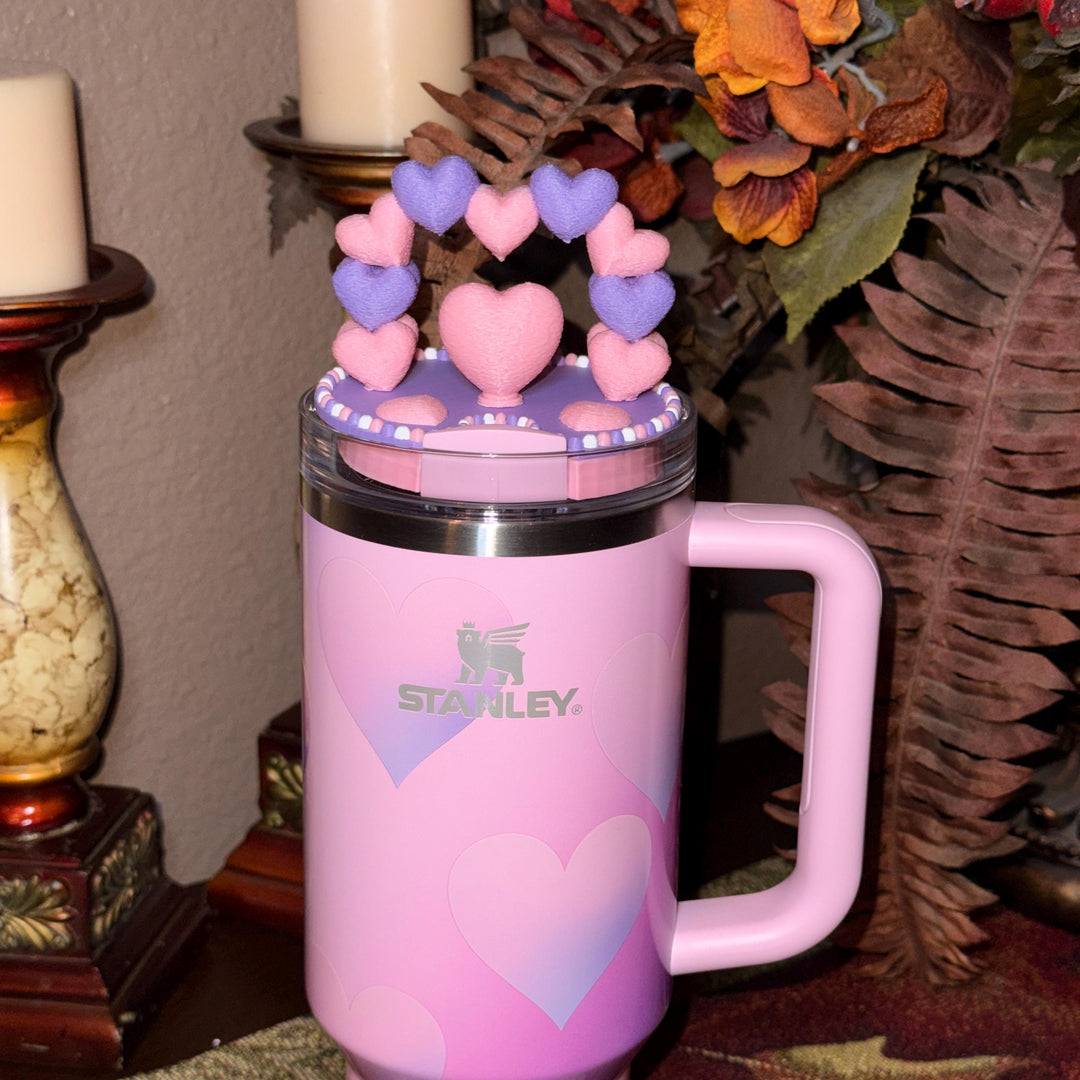 Heart Arch Valentine Tumbler Topper, Pink Lavender Red White, for 20 30 40 oz Stanley Quencher, 3D Decorative Lid minimalist unique gift
