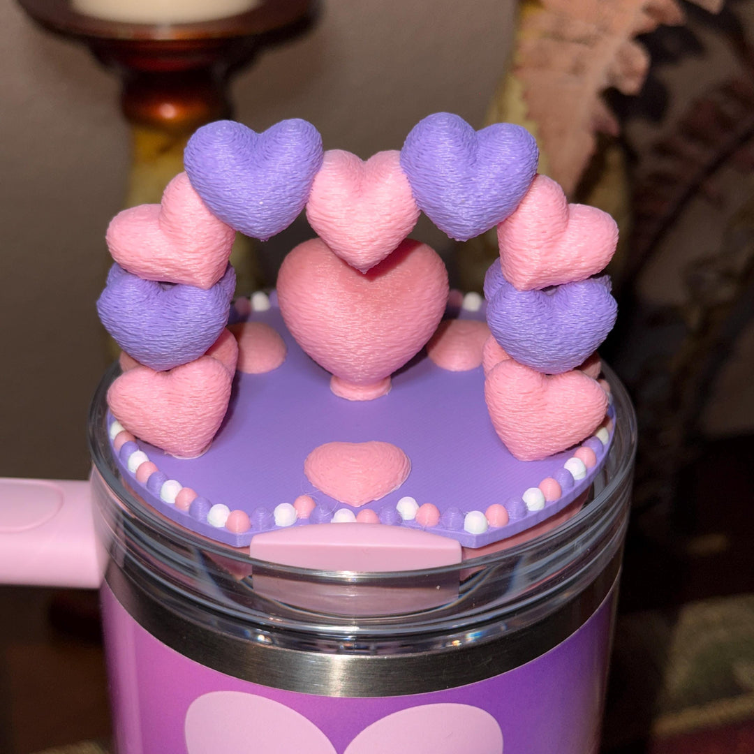 Heart Arch Valentine Tumbler Topper, Pink Lavender Red White, for 20 30 40 oz Stanley Quencher, 3D Decorative Lid minimalist unique gift