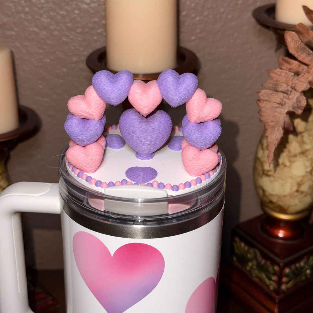 Heart Arch Valentine Tumbler Topper, Pink Lavender Red White, for 20 30 40 oz Stanley Quencher, 3D Decorative Lid minimalist unique gift