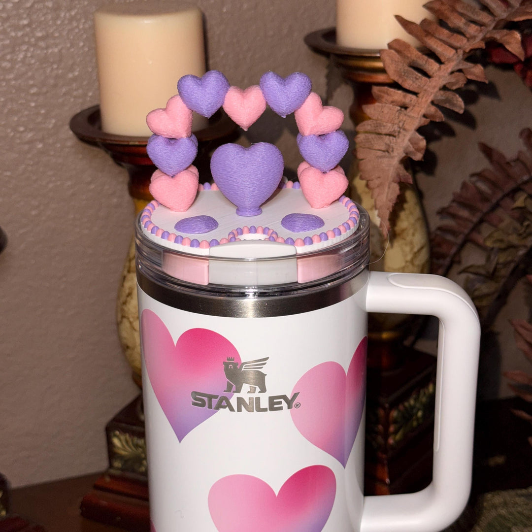 Heart Arch Valentine Tumbler Topper, Pink Lavender Red White, for 20 30 40 oz Stanley Quencher, 3D Decorative Lid minimalist unique gift