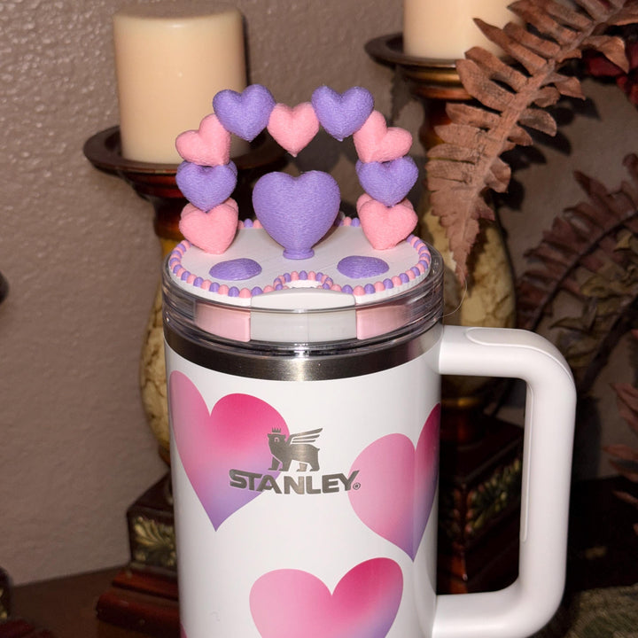 Heart Arch Valentine Tumbler Topper, Pink Lavender Red White, for 20 30 40 oz Stanley Quencher, 3D Decorative Lid minimalist unique gift