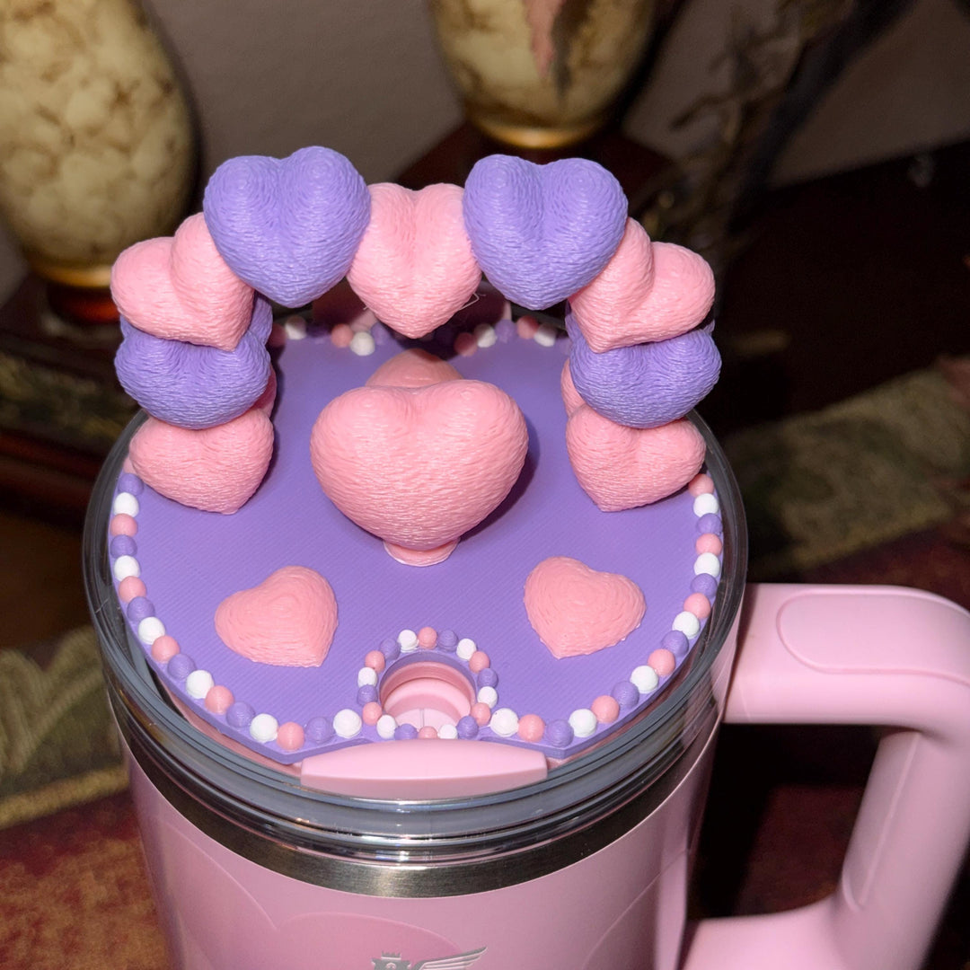 Heart Arch Valentine Tumbler Topper, Pink Lavender Red White, for 20 30 40 oz Stanley Quencher, 3D Decorative Lid minimalist unique gift