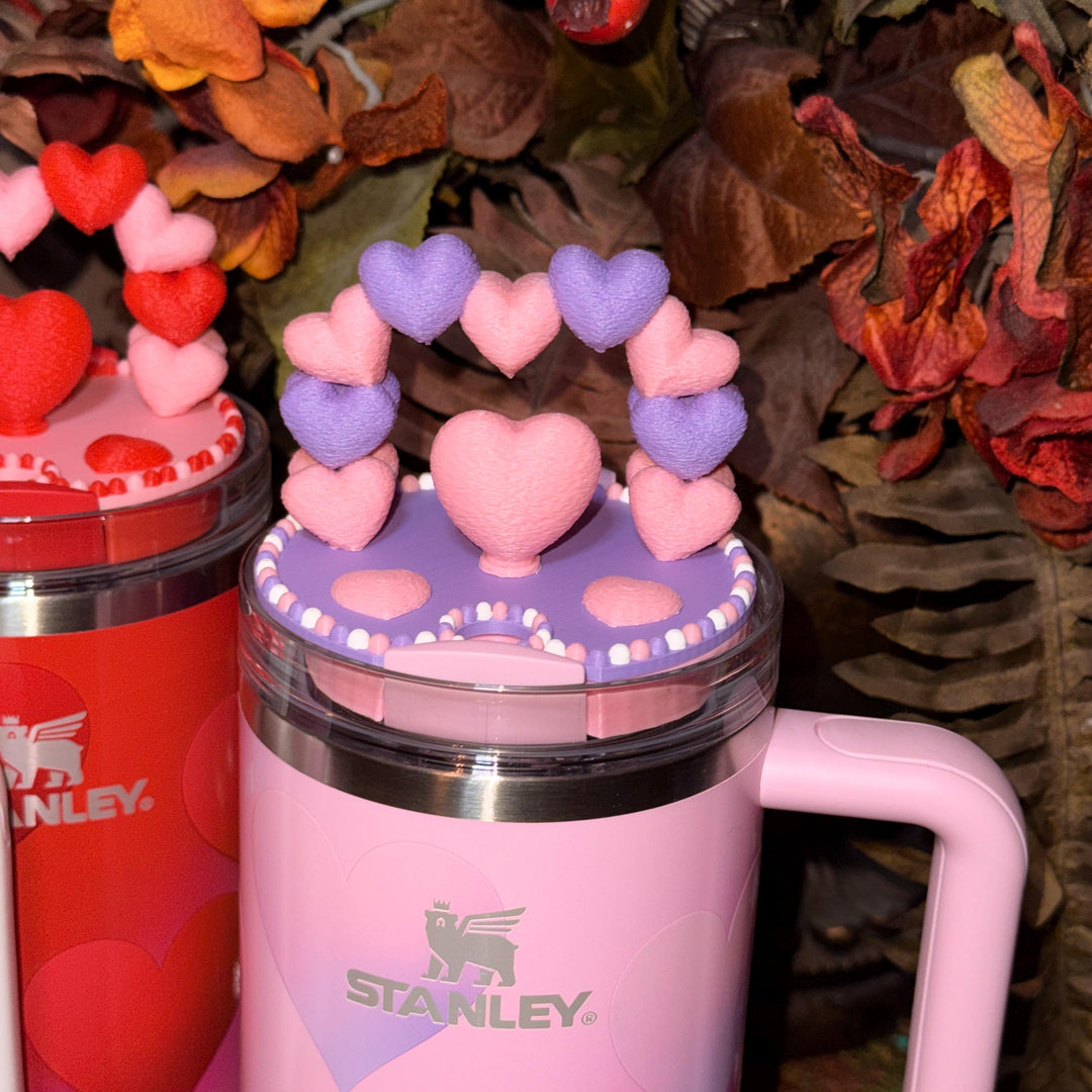 Heart Arch Valentine Tumbler Topper, Pink Lavender Red White, for 20 30 40 oz Stanley Quencher, 3D Decorative Lid minimalist unique gift