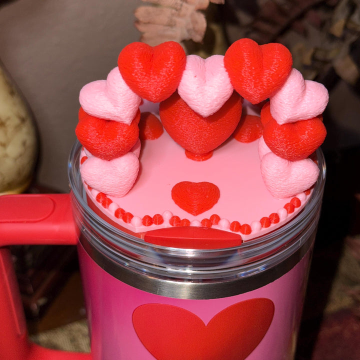 Heart Arch Valentine Tumbler Topper, Pink Lavender Red White, for 20 30 40 oz Stanley Quencher, 3D Decorative Lid minimalist unique gift