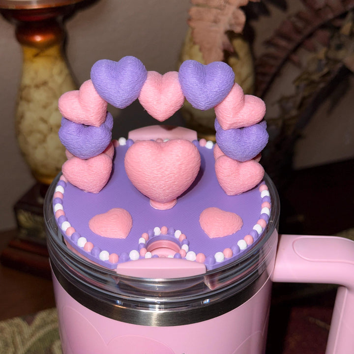 Heart Arch Valentine Tumbler Topper, Pink Lavender Red White, for 20 30 40 oz Stanley Quencher, 3D Decorative Lid minimalist unique gift