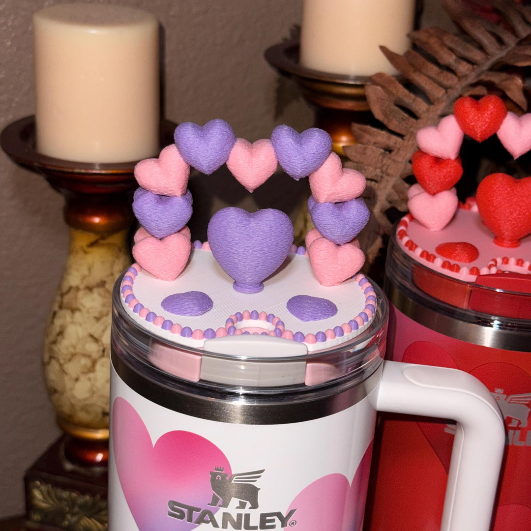 Heart Arch Valentine Tumbler Topper, Pink Lavender Red White, for 20 30 40 oz Stanley Quencher, 3D Decorative Lid minimalist unique gift