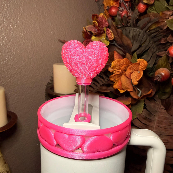 Hot Pink Valentine Heart Tumbler Boot, halo, straw topper for Stanley orother brands, Protective Sleeve, unique minimalist gift, hot seller