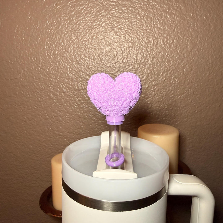New Rose Heart Straw Cap Topper, for Valentine Stanley 20 30 or 40 oz Tumblers, unique minimalist gift accessories, 10 mm, multiple colors