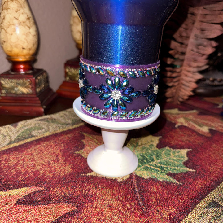 Black Blue Flower Flat Fancy Rhinestone Stanley tumbler accessories, Rose Halo Boot Straw Topper, Blue or Purple background, Customize