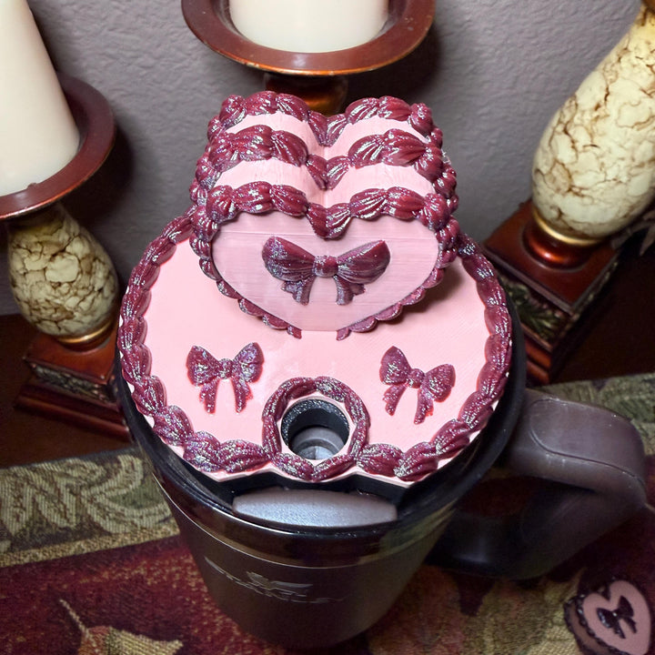 Red Velvet Valentine Cake Heart Tumbler Boot, Halo, Lid Toppers, Straw Topper Slider Buddy, Protective Sleeve, fits 20 30 or 40 oz Stanley