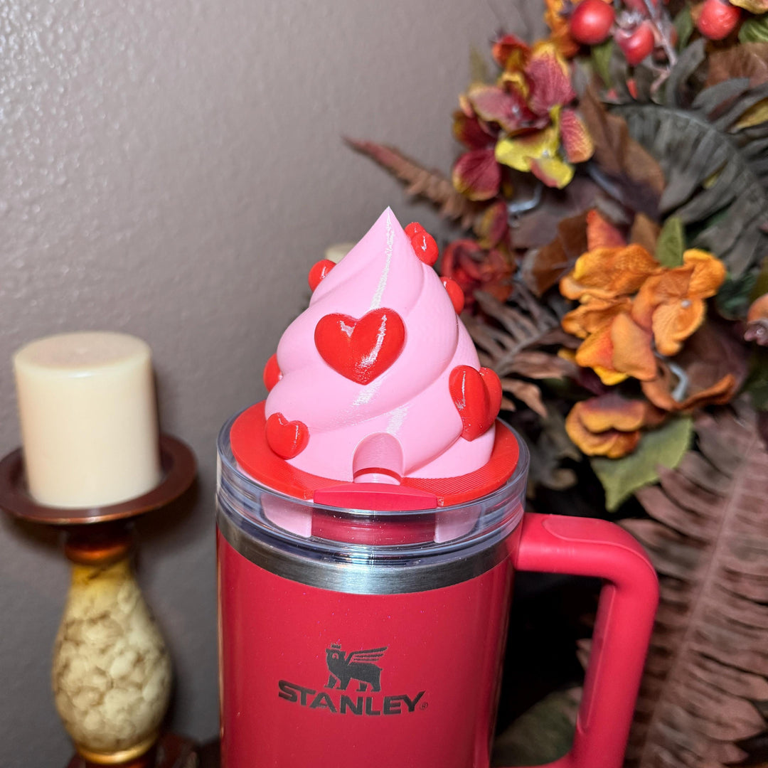 Heart Whipped Topping Valentine Tumbler Topper for 14 oz, 20/30 oz, 40 oz tumblers, 3D Heart tumbler topper, 3D Valentine Topper unique gift