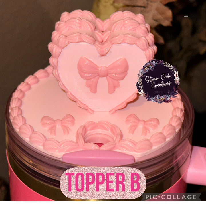 Pink Velvet Valentine Cake Heart Tumbler Lid Toppers, Straw Topper Slider Buddy, fits 20 30 or 40 oz Stanley